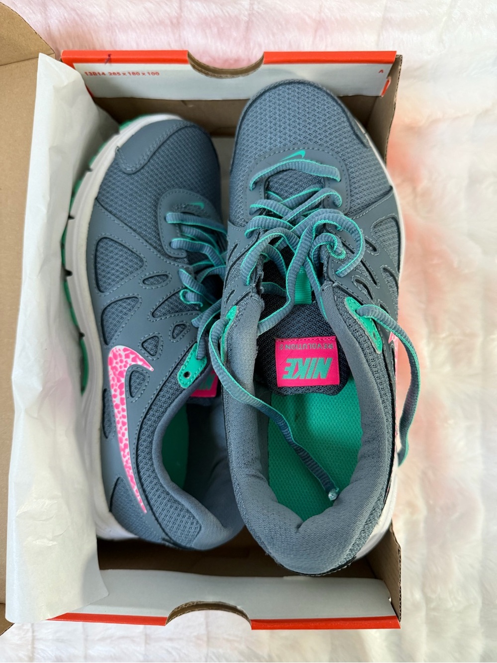 Nike Women’s Gray & Teal Running Sneakers with Pink Swoosh Accent